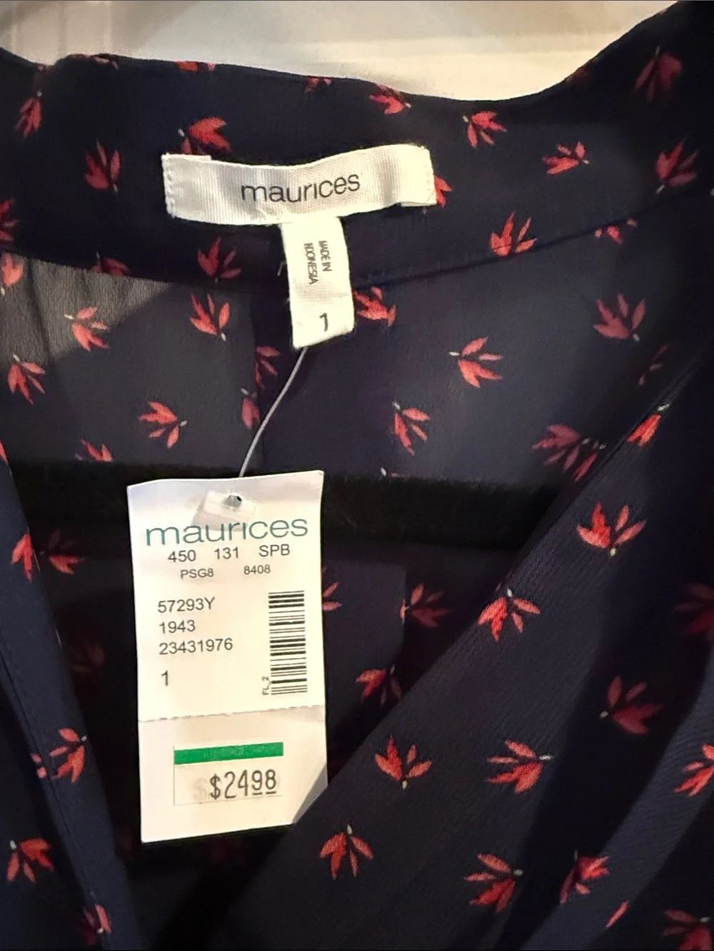 Maurices Navy Blouse with Pink Floral Print